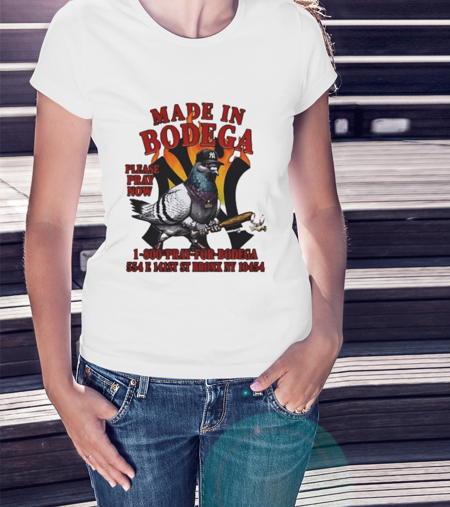 Made In Bodega New York Yankees Pigeon Baseball T-Shirt