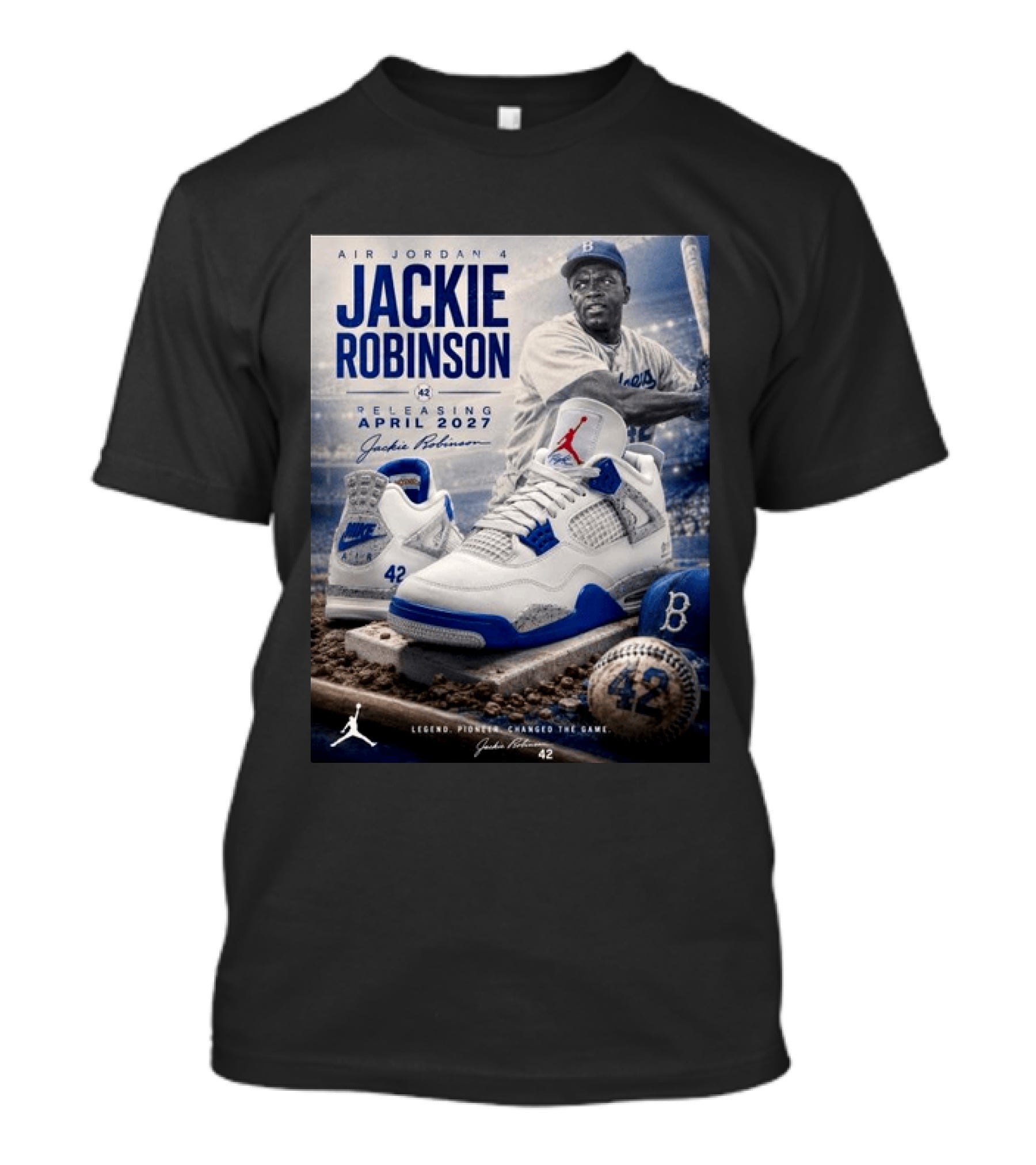 Air Jordan 4 Jackie Robinson April 2027 Release Baseball Legend 42 Nike Dodgers T-Shirt