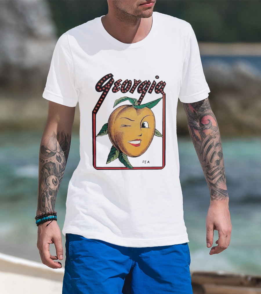 Georgia Peach Vintage Winking Icon Savannah Macon Atlanta Augusta 1950's T-Shirt