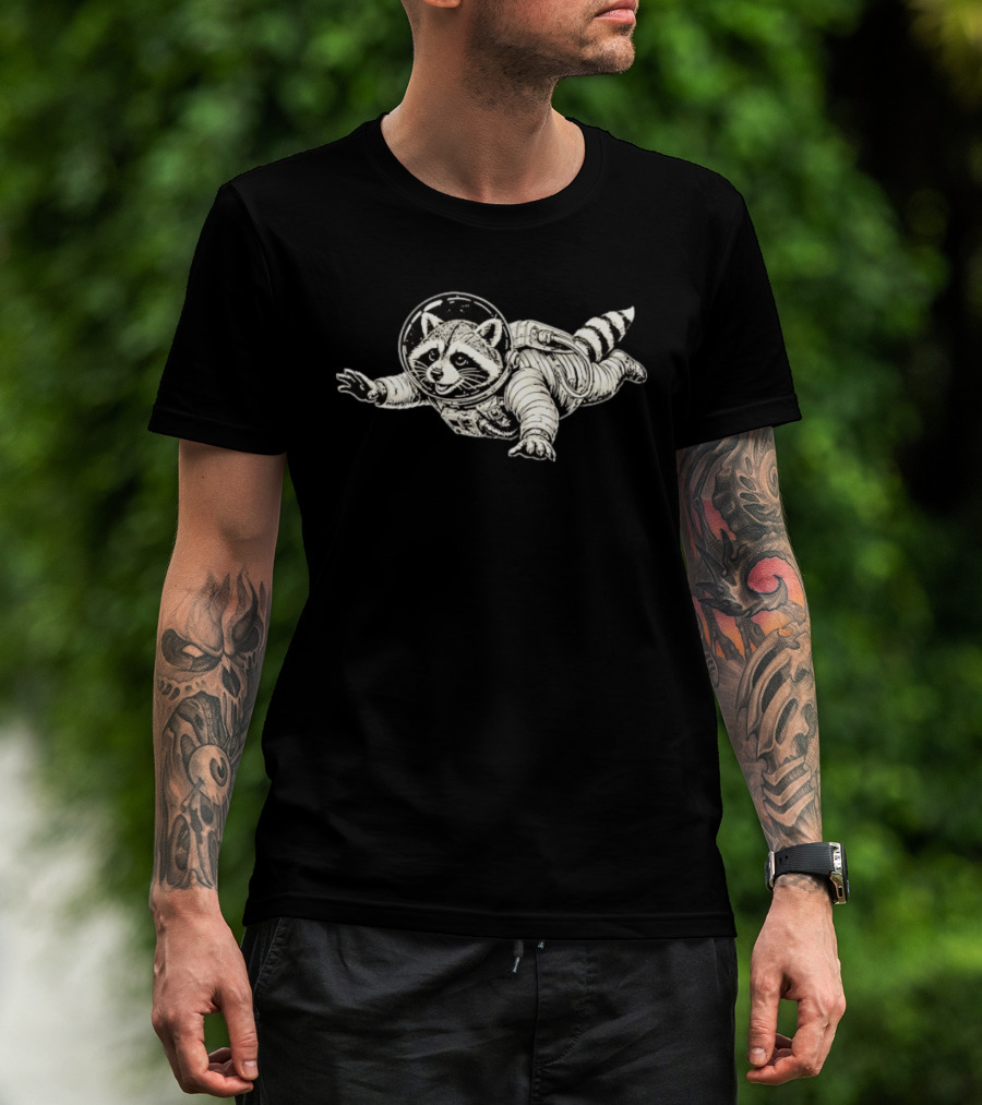 Astronaut Raccoon Floating In Space Galaxy Adventure T-Shirt
