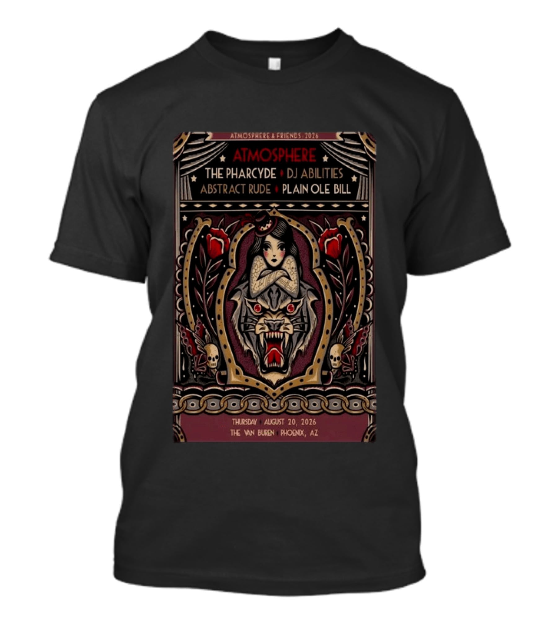 Atmosphere & Friends 2026 The Van Buren Phoenix AZ Featuring The Pharcyde DJ Abilities Abstract Rude Plain Ole Bill T-Shirt