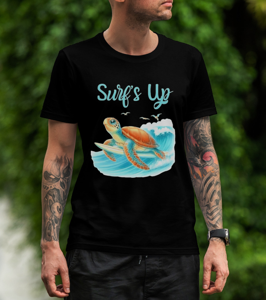Surf's Up Turtle Riding Surfboard On Big Wave T-Shirt