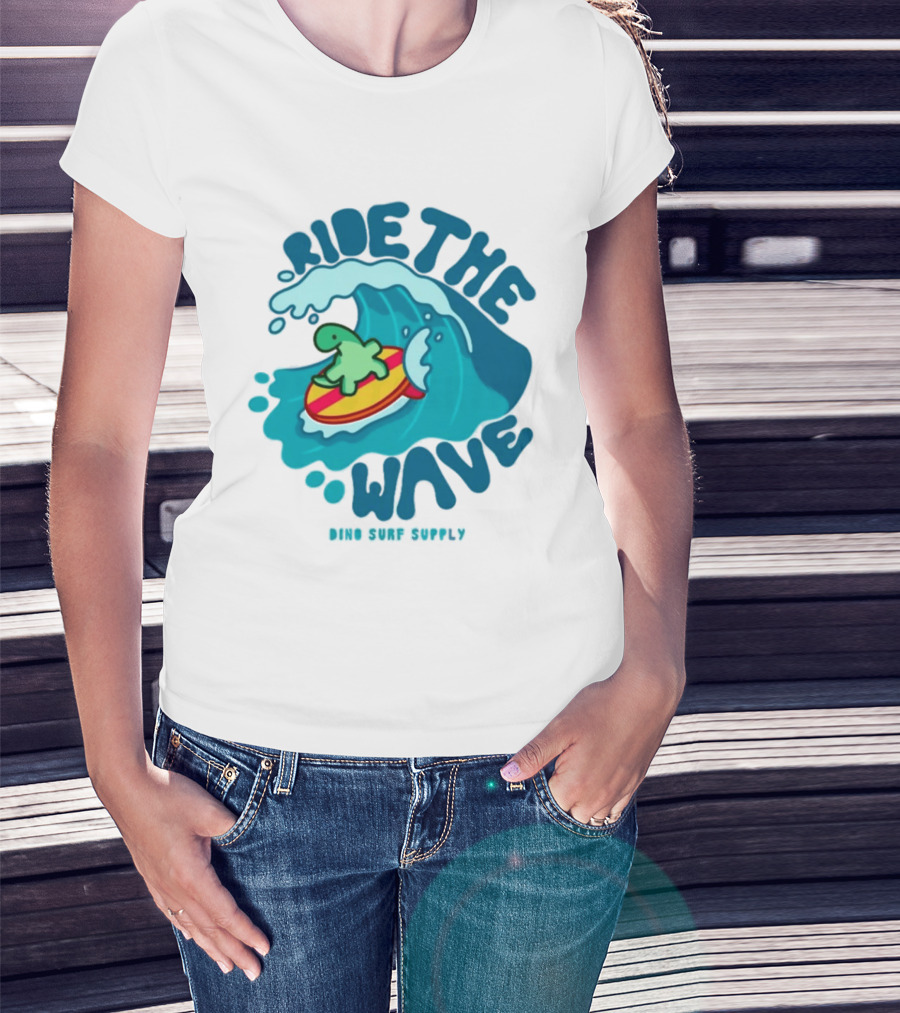 Ride The Wave Turtle Surfing Dino Surf Supply T-Shirt