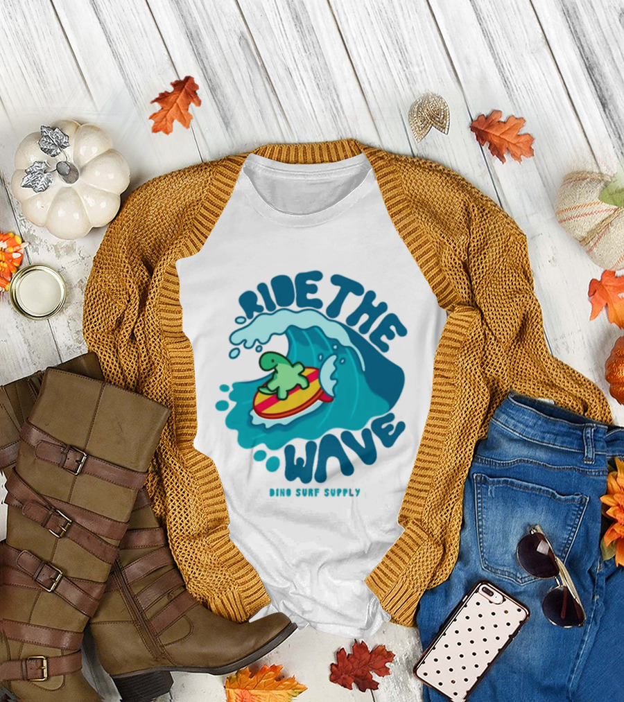Ride The Wave Turtle Surfing Dino Surf Supply T-Shirt