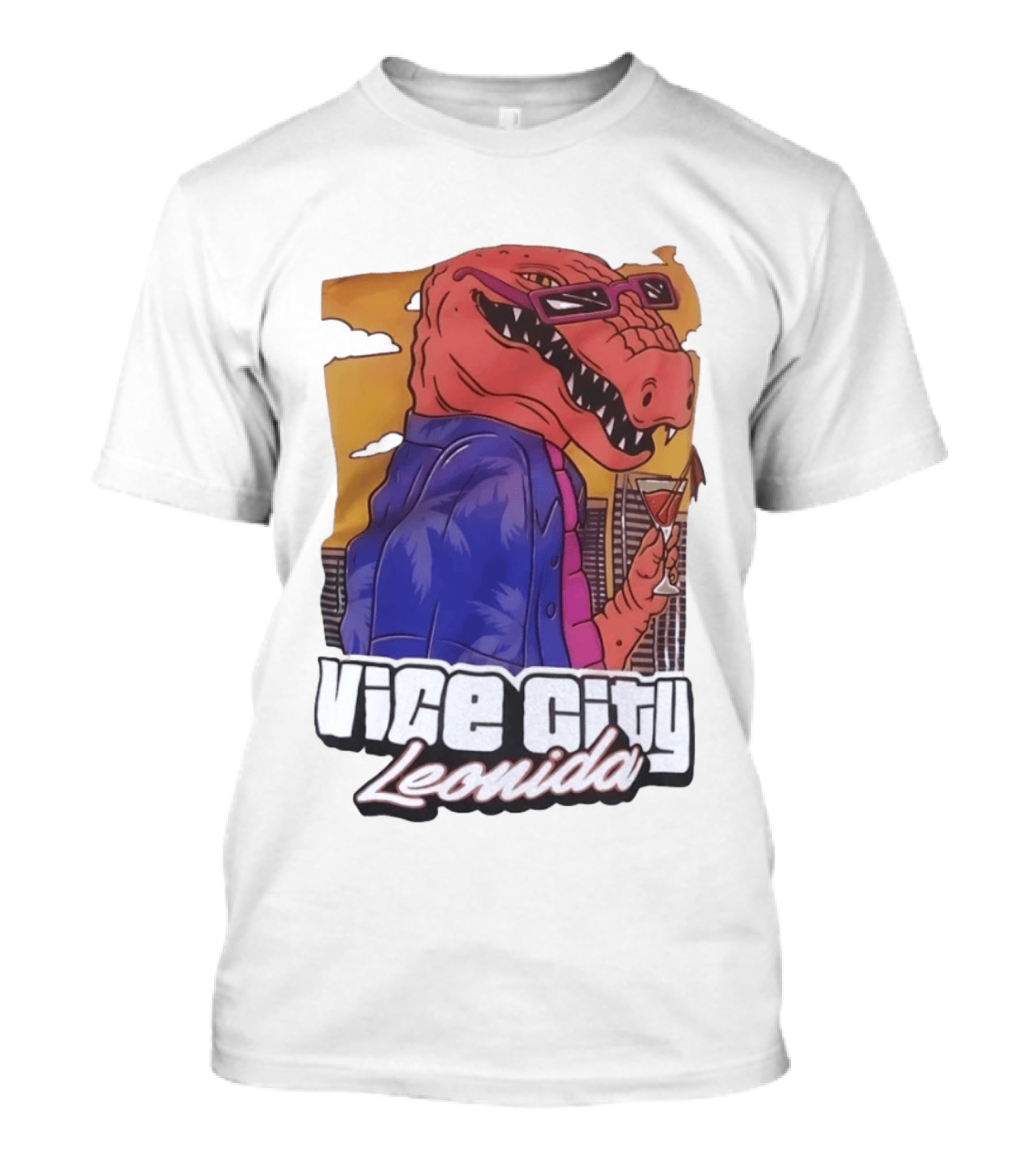 Vice City Leonida Rex Dinosaur Gaming Retro Vibes T-Shirt