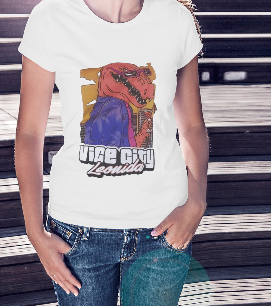 Vice City Leonida Rex Dinosaur Gaming Retro Vibes T-Shirt