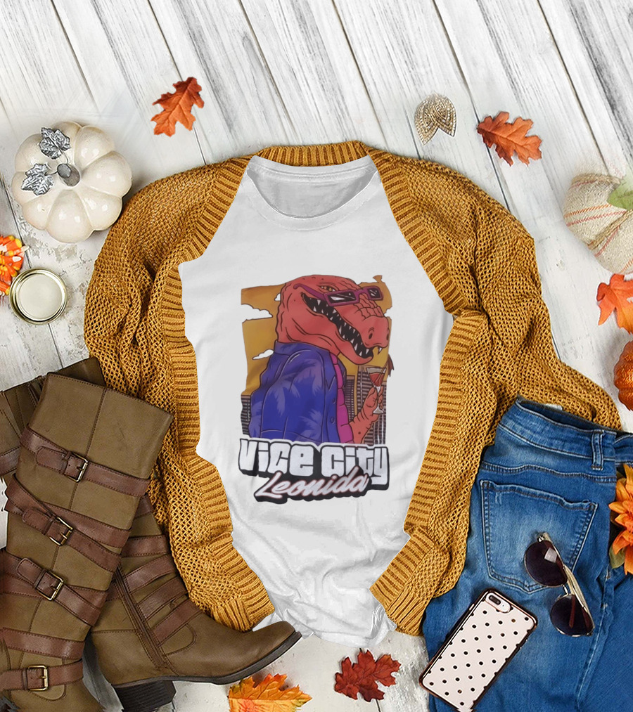 Vice City Leonida Rex Dinosaur Gaming Retro Vibes T-Shirt