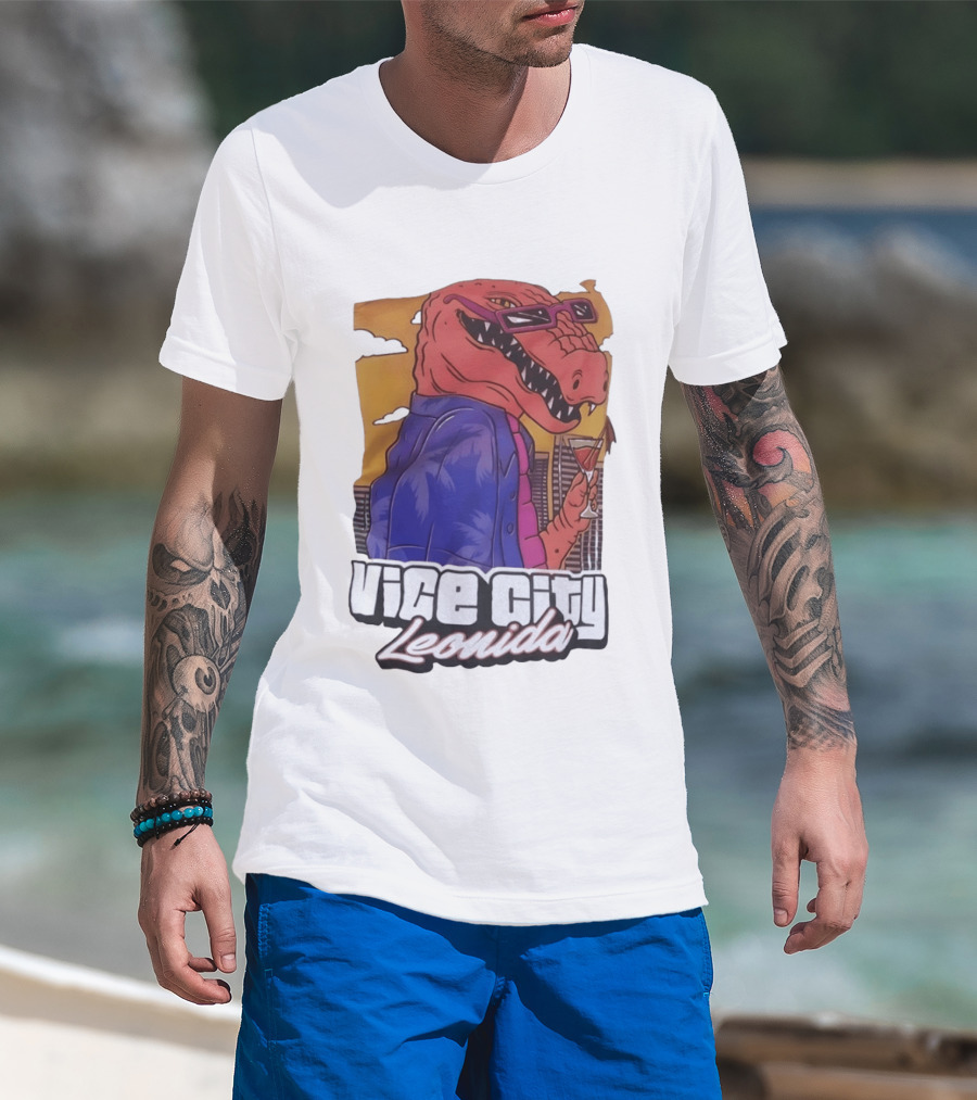 Vice City Leonida Rex Dinosaur Gaming Retro Vibes T-Shirt
