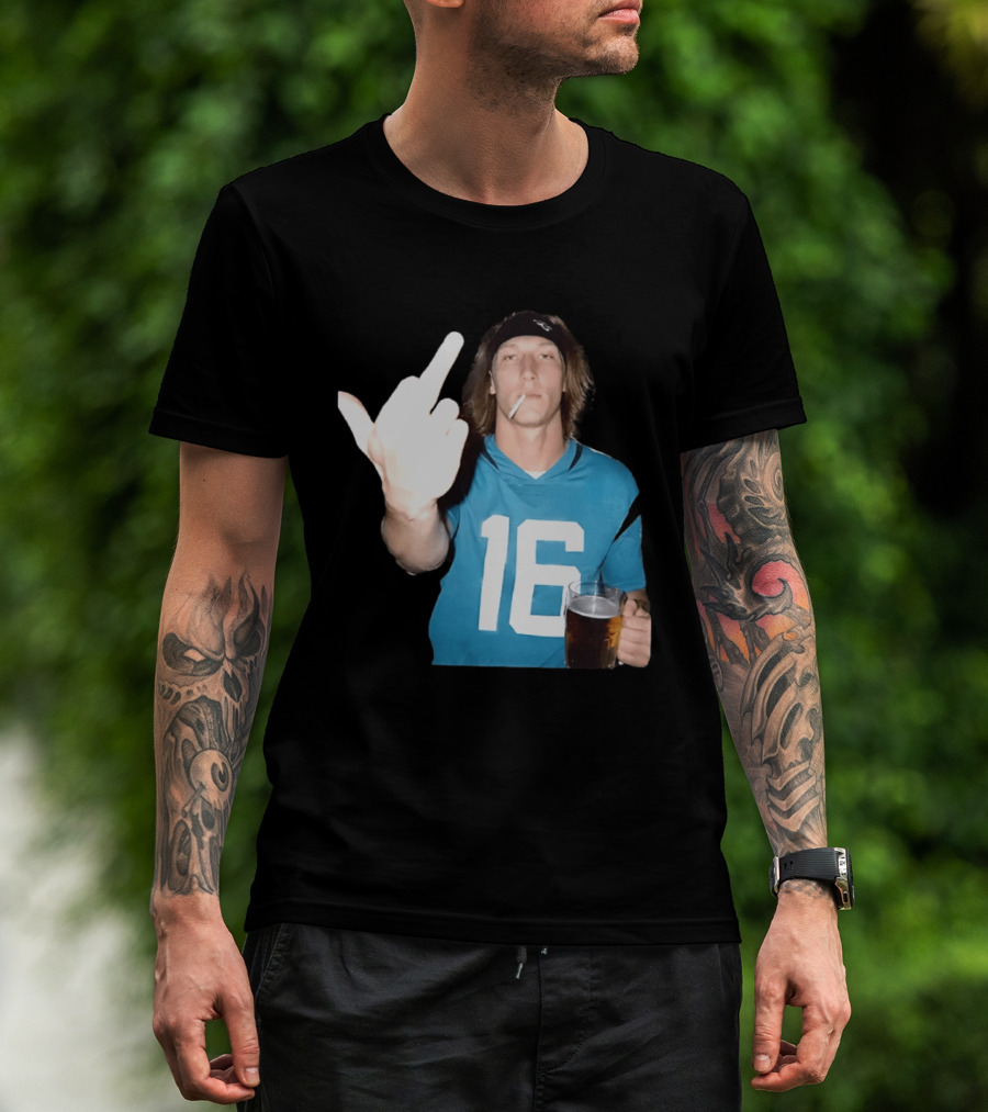 Trevor Lawrence Jersey 16 Middle Finger Beer Cigarette Jacksonville Jaguars T-Shirt