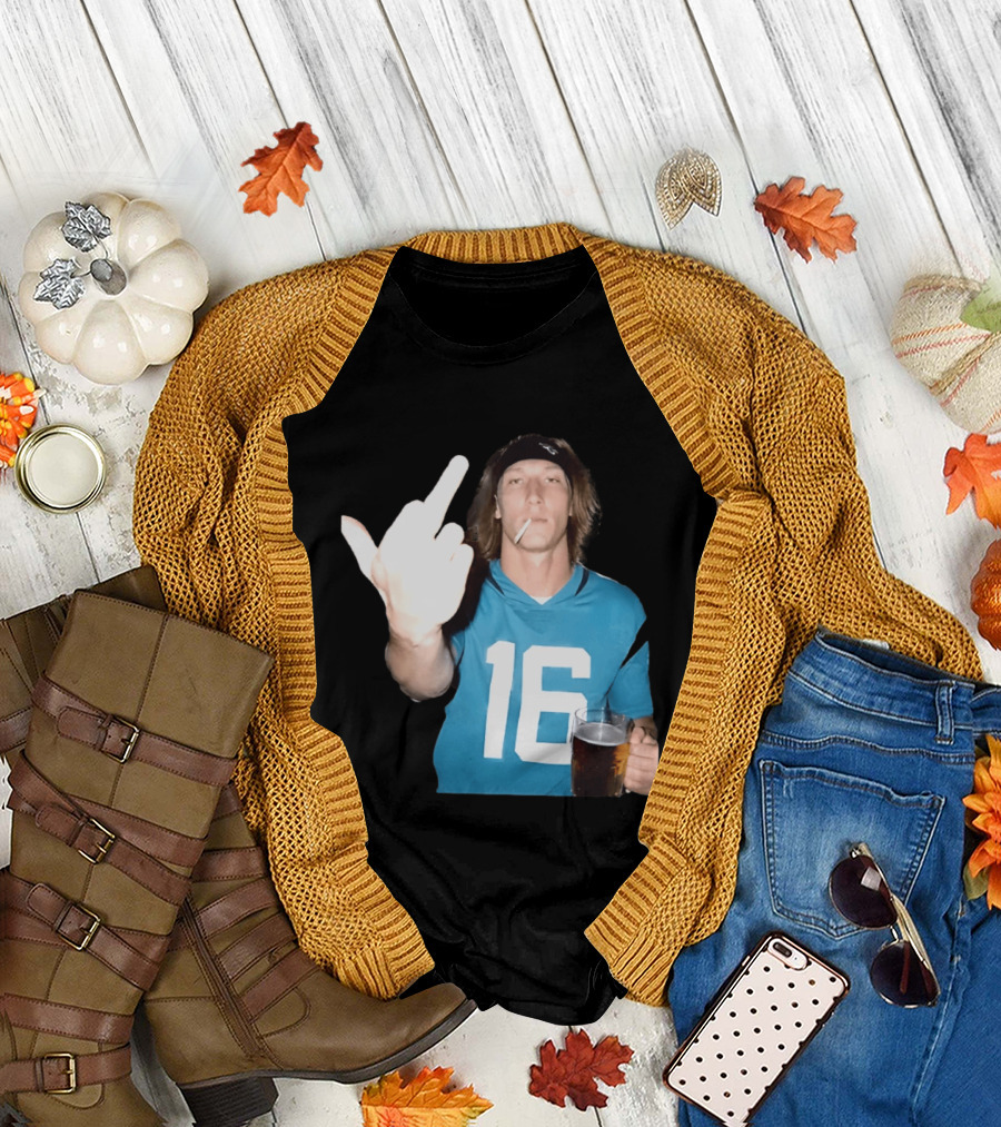 Trevor Lawrence Jersey 16 Middle Finger Beer Cigarette Jacksonville Jaguars T-Shirt