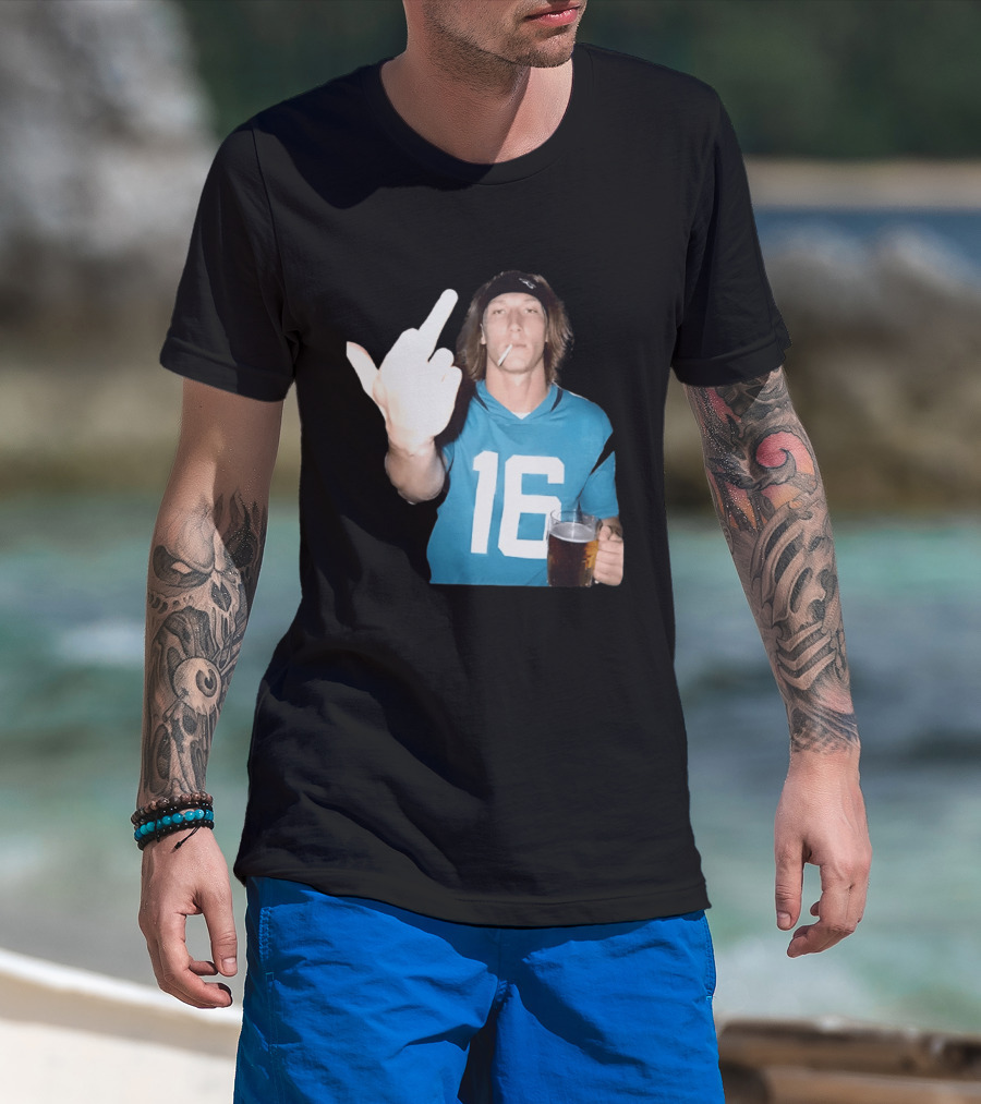 Trevor Lawrence Jersey 16 Middle Finger Beer Cigarette Jacksonville Jaguars T-Shirt