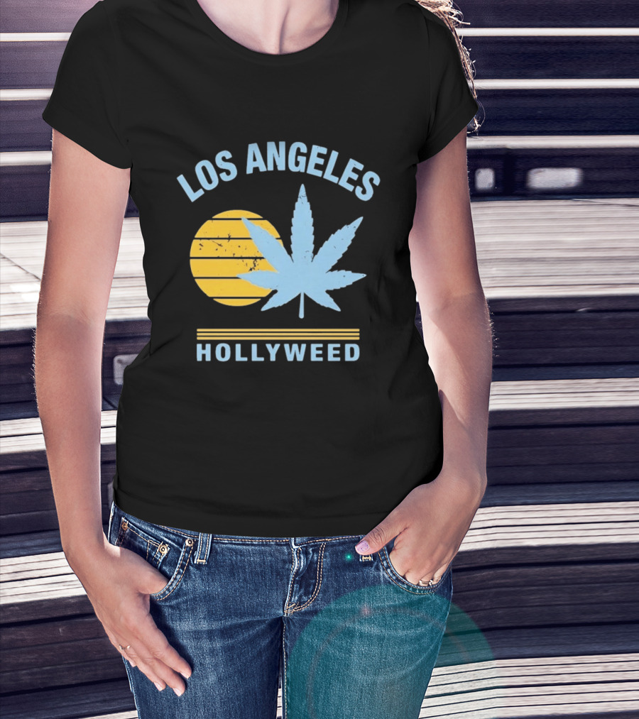 Los Angeles Hollyweed Cannabis Leaf Sunburst T-Shirt