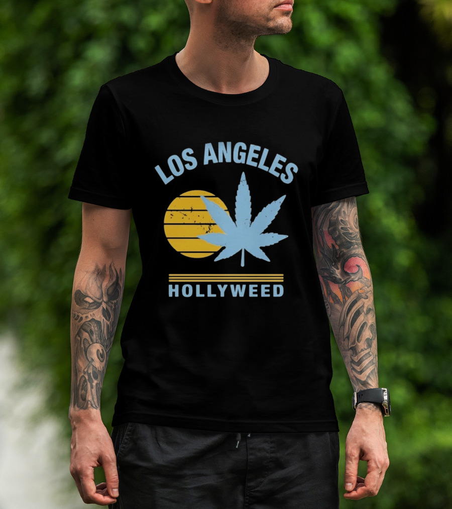 Los Angeles Hollyweed Cannabis Leaf Sunburst T-Shirt