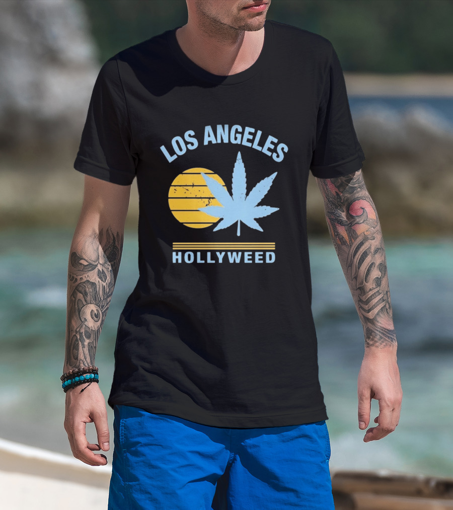 Los Angeles Hollyweed Cannabis Leaf Sunburst T-Shirt
