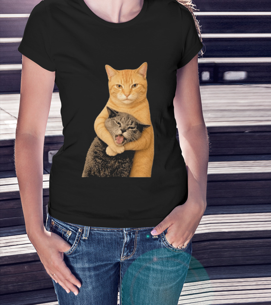 Cat Fight Meme Hugging Cats Funny Pet Lovers T-Shirt