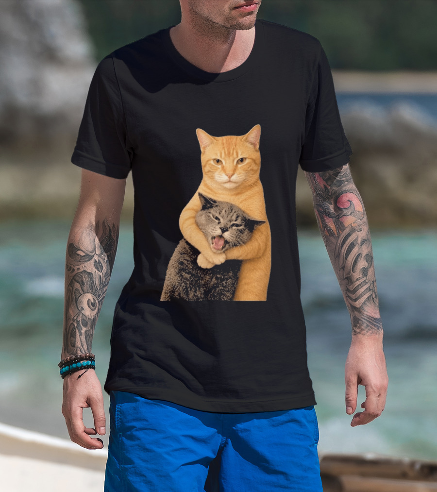 Cat Fight Meme Hugging Cats Funny Pet Lovers T-Shirt
