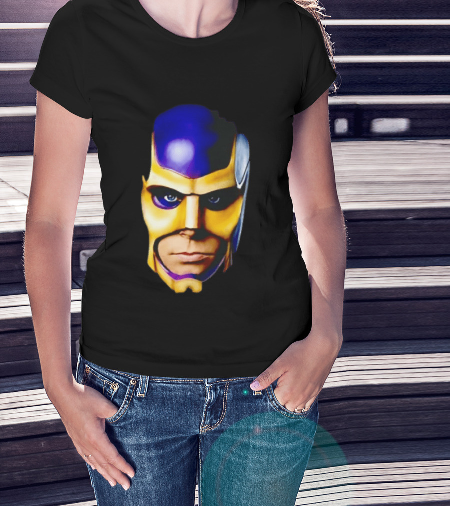 Realistic Painted Purple Gold Superhero Mask Face Close Up T-Shirt