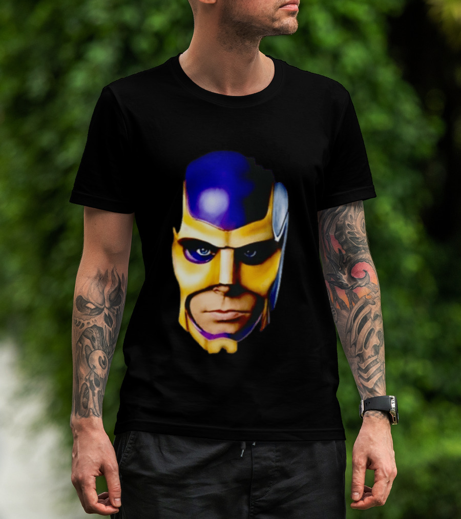 Realistic Painted Purple Gold Superhero Mask Face Close Up T-Shirt