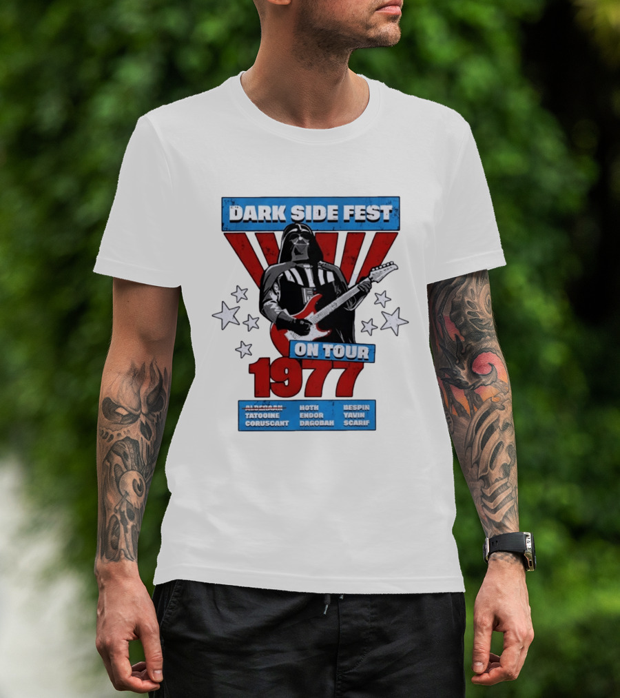 Darth Vader Dark Side Fest On Tour 1977 Tatooine Coruscant Hoth Endor Dagobah Bespin Yavin Scarif T-Shirt