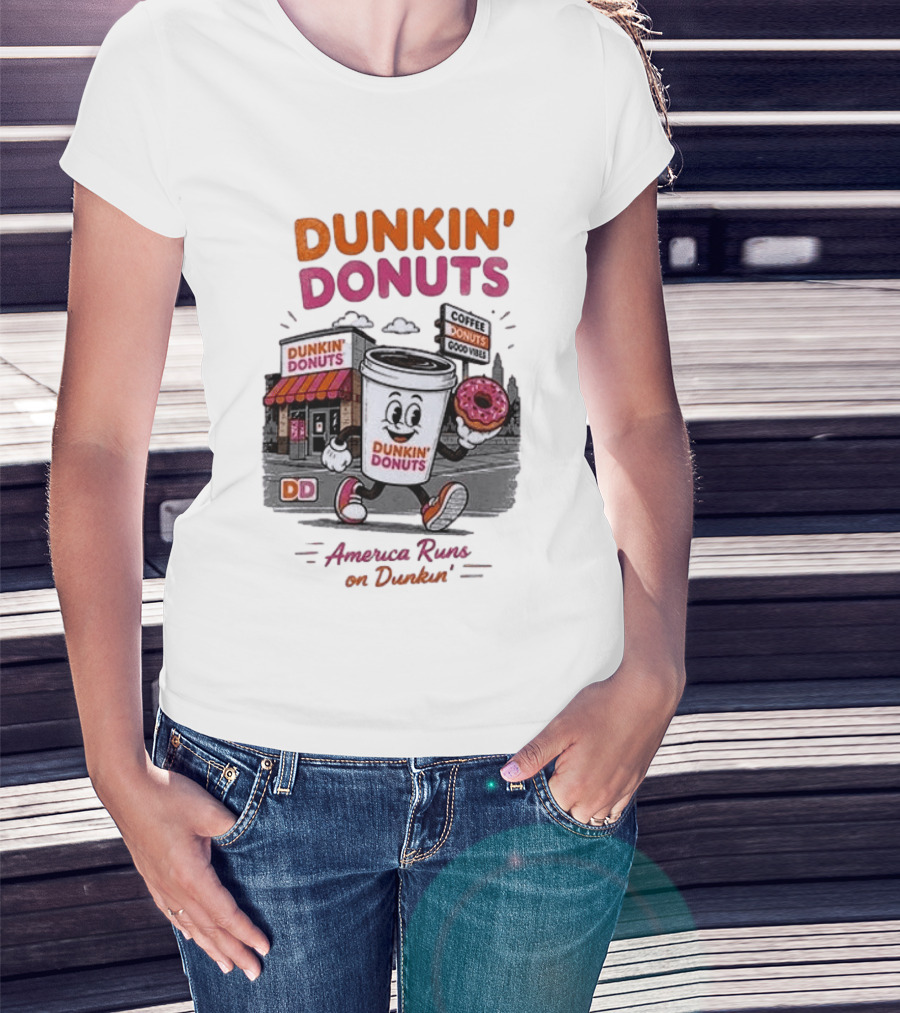 Dunkin' Donuts Coffee Good Vibes America Runs On Dunkin T-Shirt