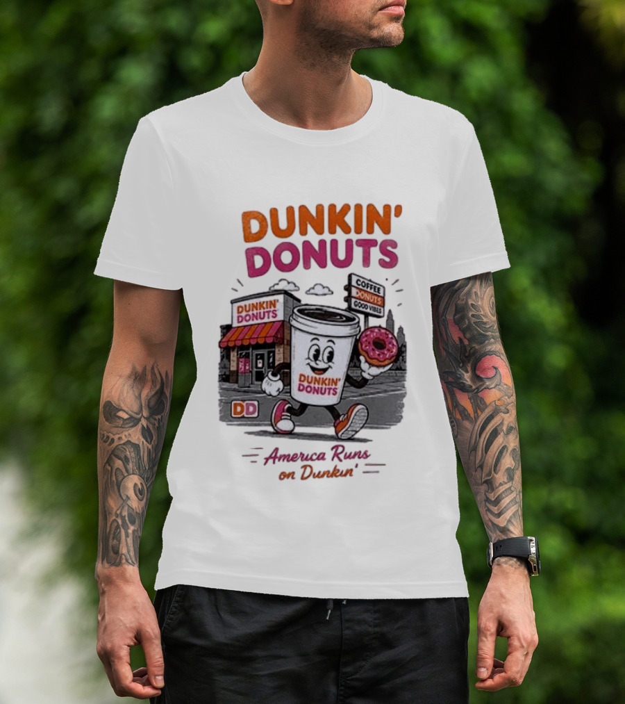 Dunkin' Donuts Coffee Good Vibes America Runs On Dunkin T-Shirt