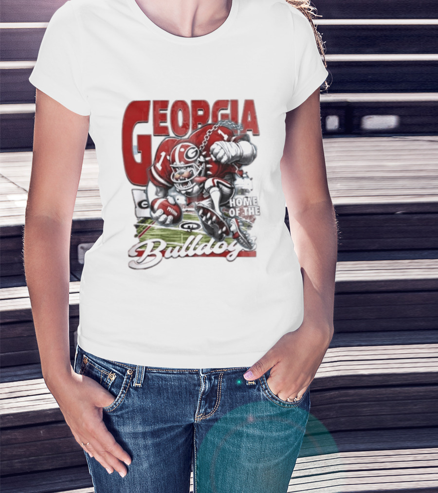 Georgia Bulldogs Football Cartoon Running Home Of The Bulldogs T-Shirt