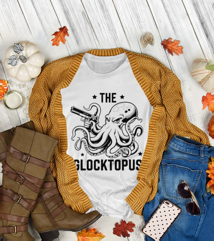 The Glocktopus Octopus Holding A Gun Graphic Image T-Shirt