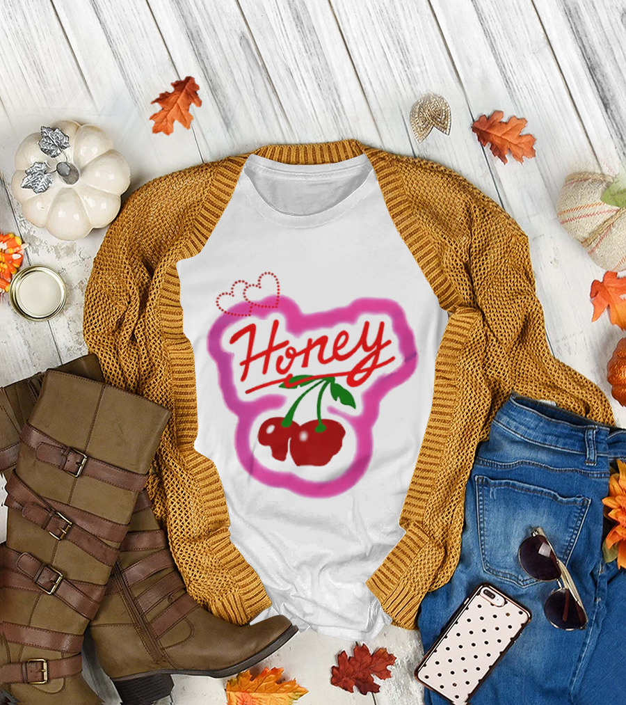 Honey Cherry Fruit Hearts Pink Neon T-Shirt