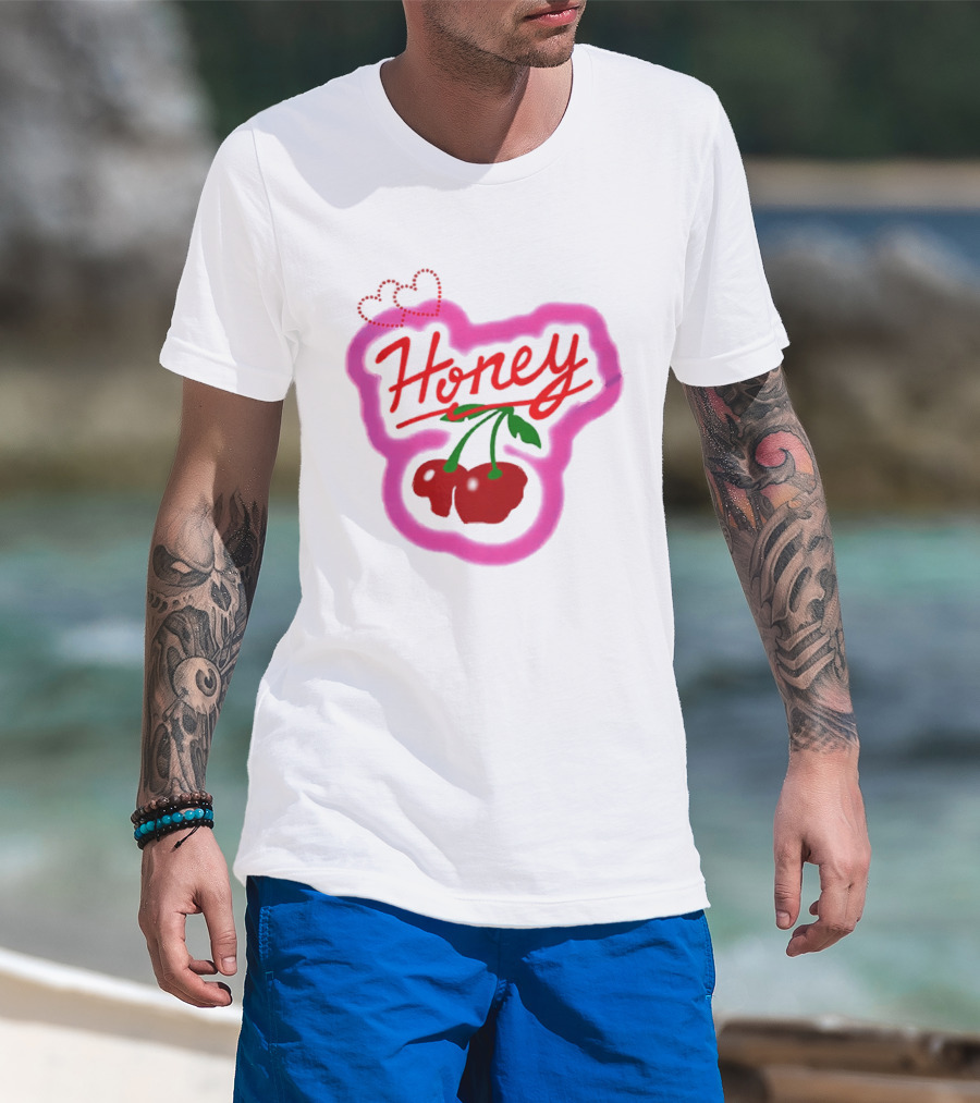 Honey Cherry Fruit Hearts Pink Neon T-Shirt