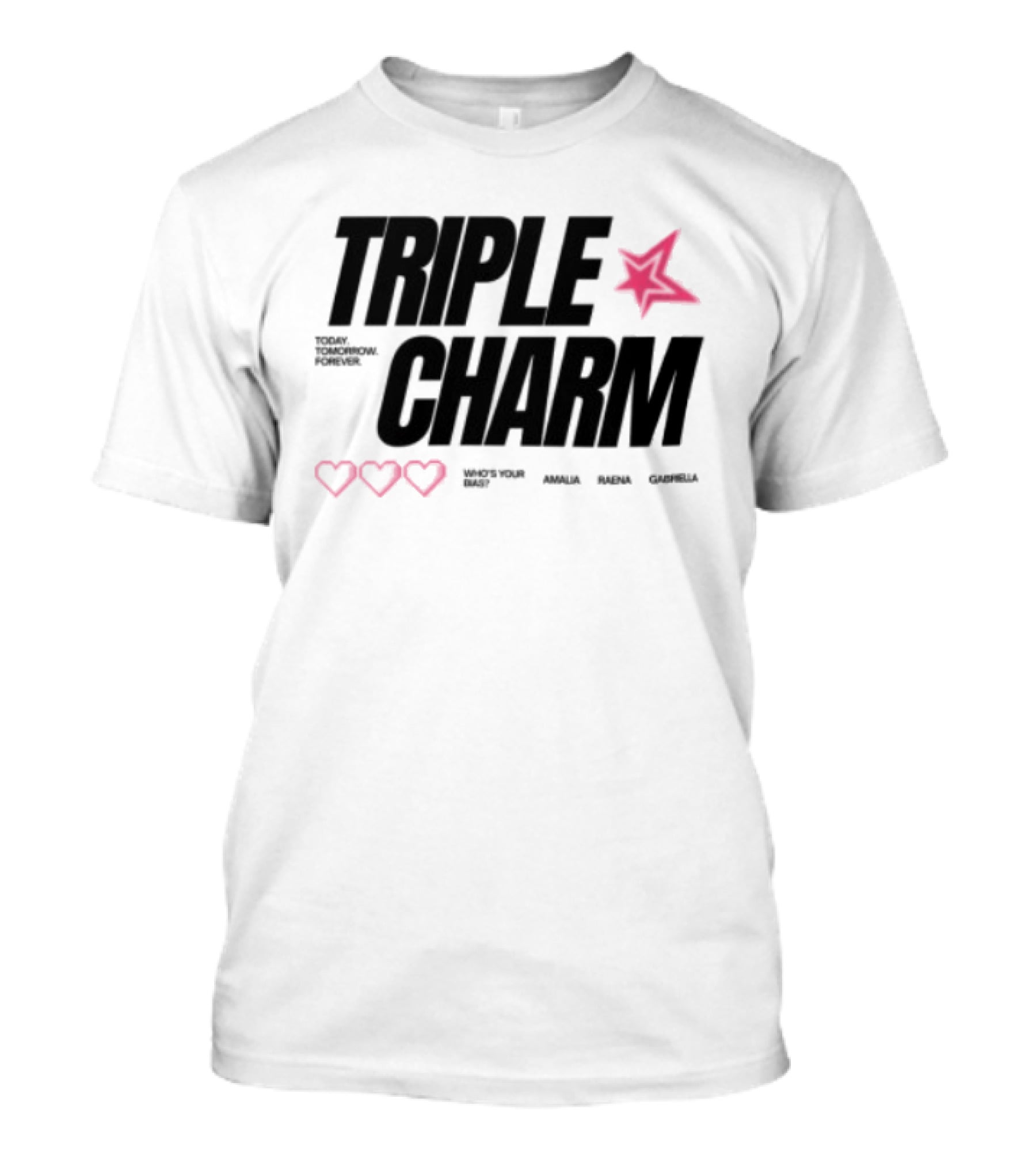 Triple Charm White Hearts Pink Star T-Shirt