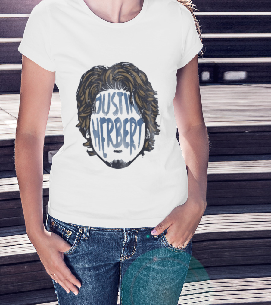 Justin Herbert Distressed Long Hair Beard Head T-Shirt