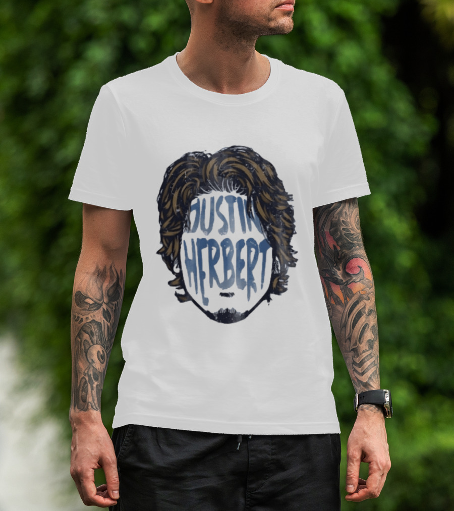 Justin Herbert Distressed Long Hair Beard Head T-Shirt