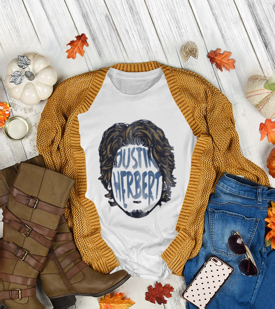 Justin Herbert Distressed Long Hair Beard Head T-Shirt
