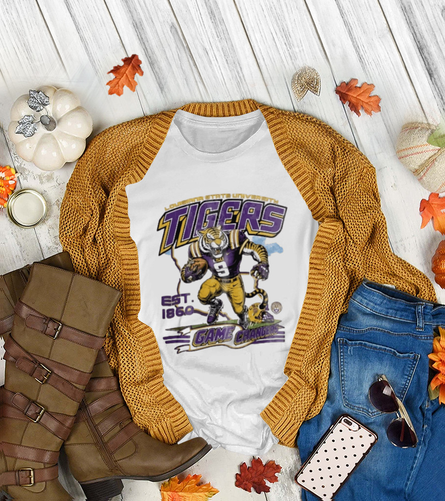 Louisiana State University Tigers Game Changers Est 1860 Football Running Map T-Shirt