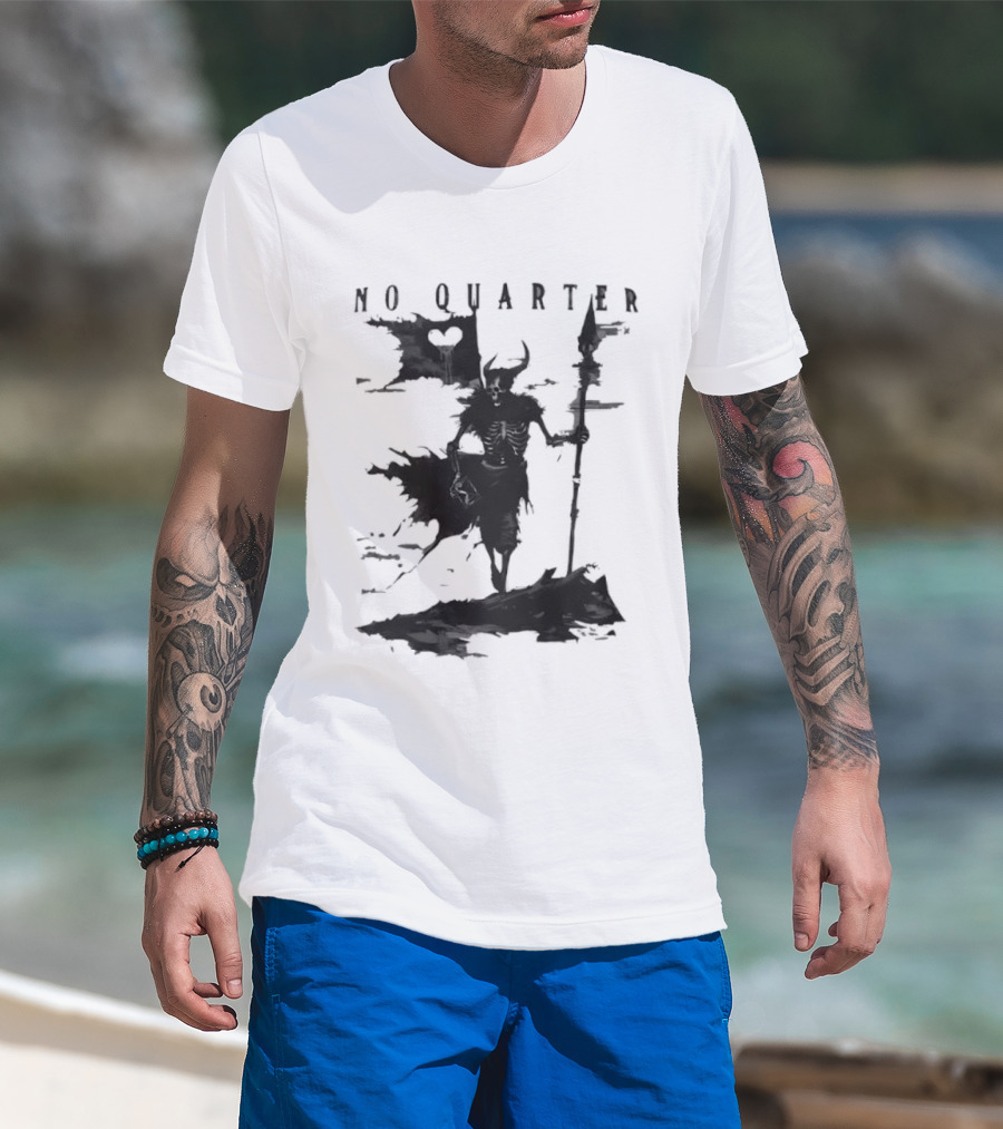 No Quarter Distressed Skeleton Warrior Dark Fantasy T-Shirt