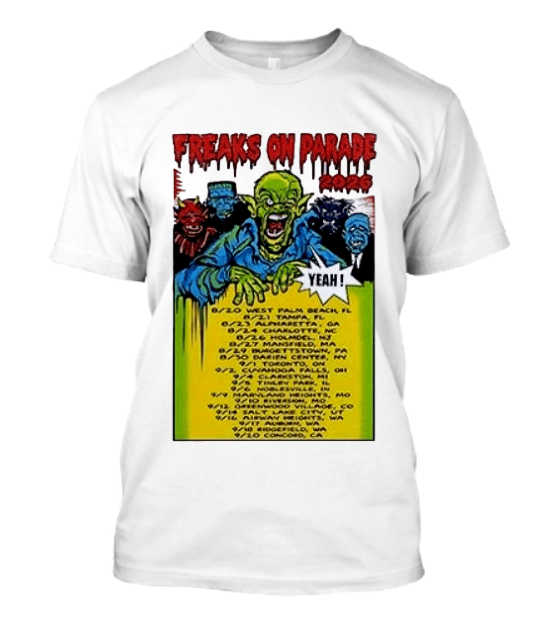 Freaks On Parade Tour 2023 Rob Zombie Dates West Palm Beach Tampa Atlanta Concord T-Shirt