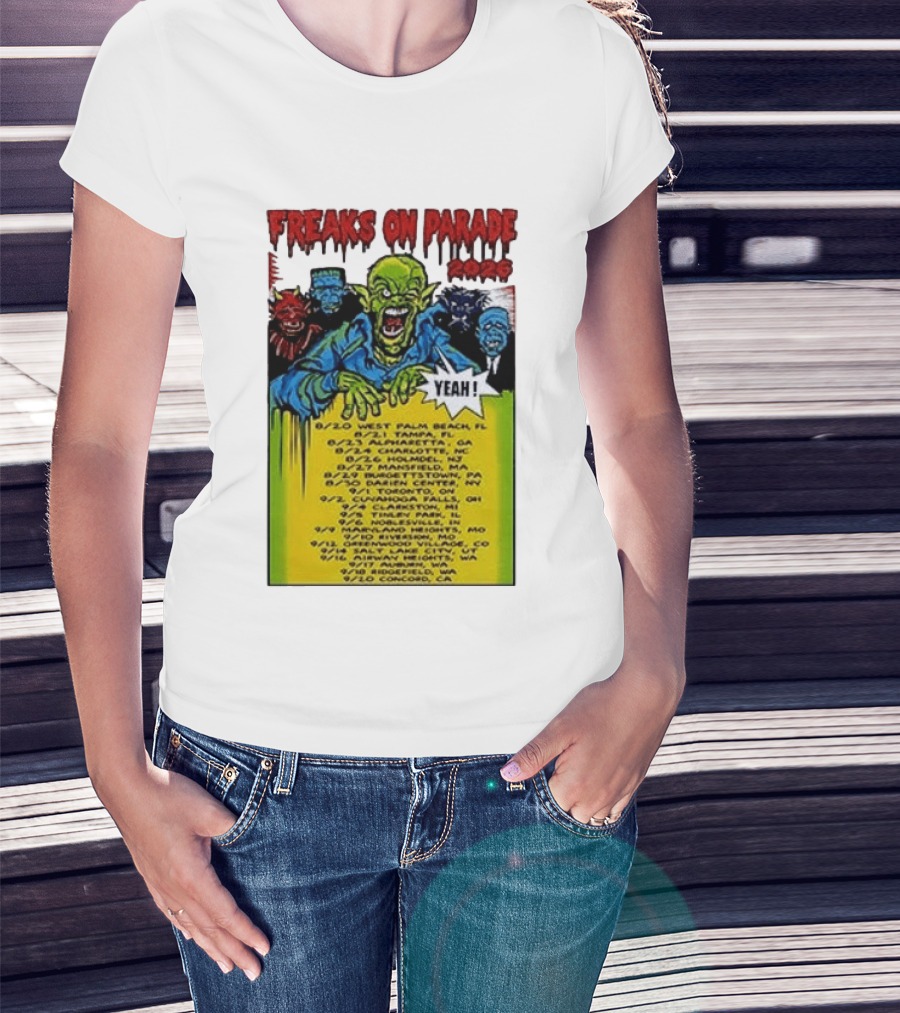 Freaks On Parade Tour 2023 Rob Zombie Dates West Palm Beach Tampa Atlanta Concord T-Shirt