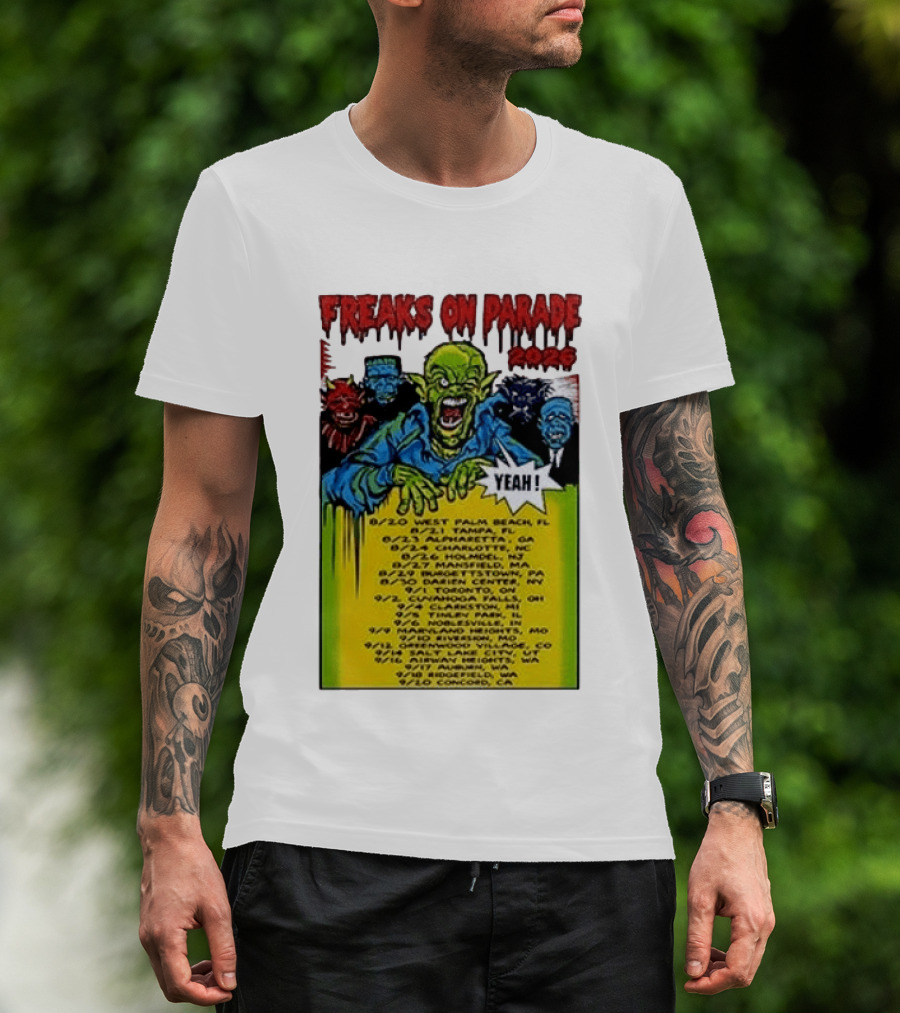 Freaks On Parade Tour 2023 Rob Zombie Dates West Palm Beach Tampa Atlanta Concord T-Shirt