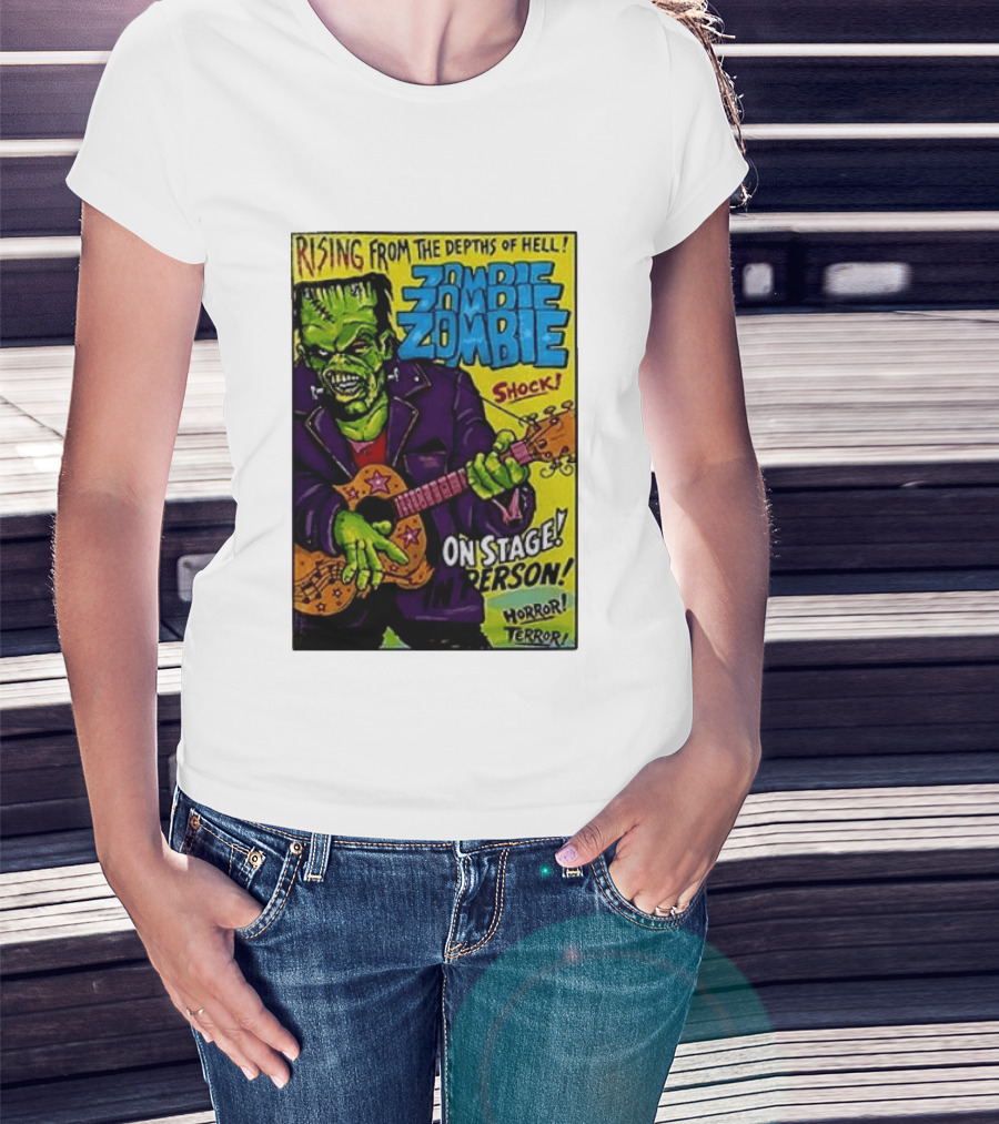 Rising From The Depths Of Hell Zombie On Stage In Person Horror Terror Shock T-Shirt
