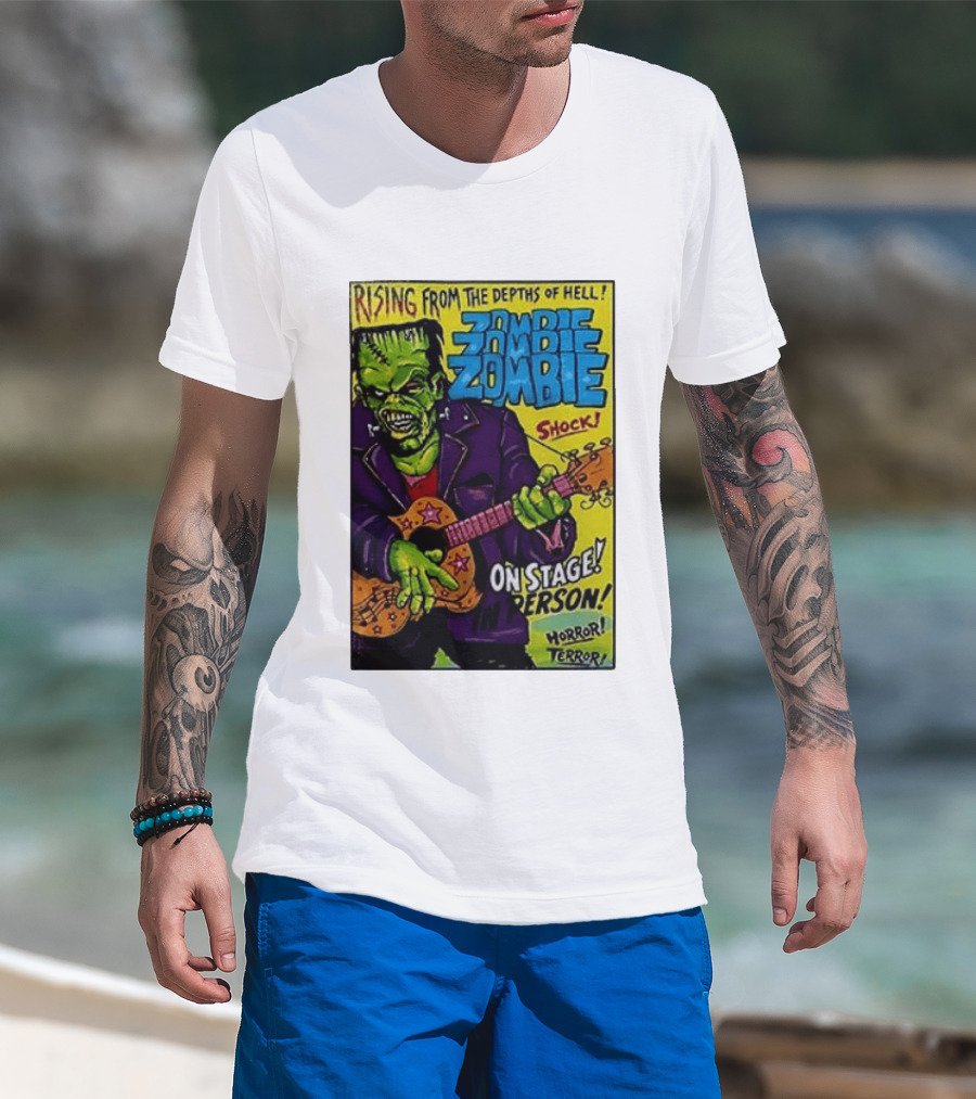 Rising From The Depths Of Hell Zombie On Stage In Person Horror Terror Shock T-Shirt