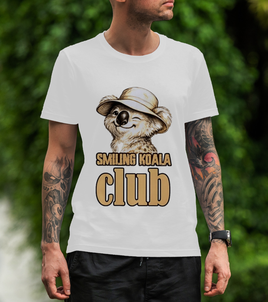 Smiling Koala Club Animal Wildlife Winking Koala Wearing Hat T-Shirt