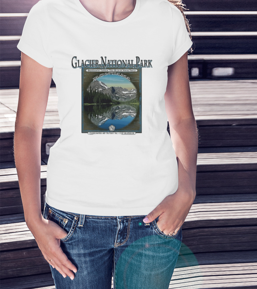 Glacier National Park Montana Backcountry Terrain 700 Miles Hiking Trails T-Shirt
