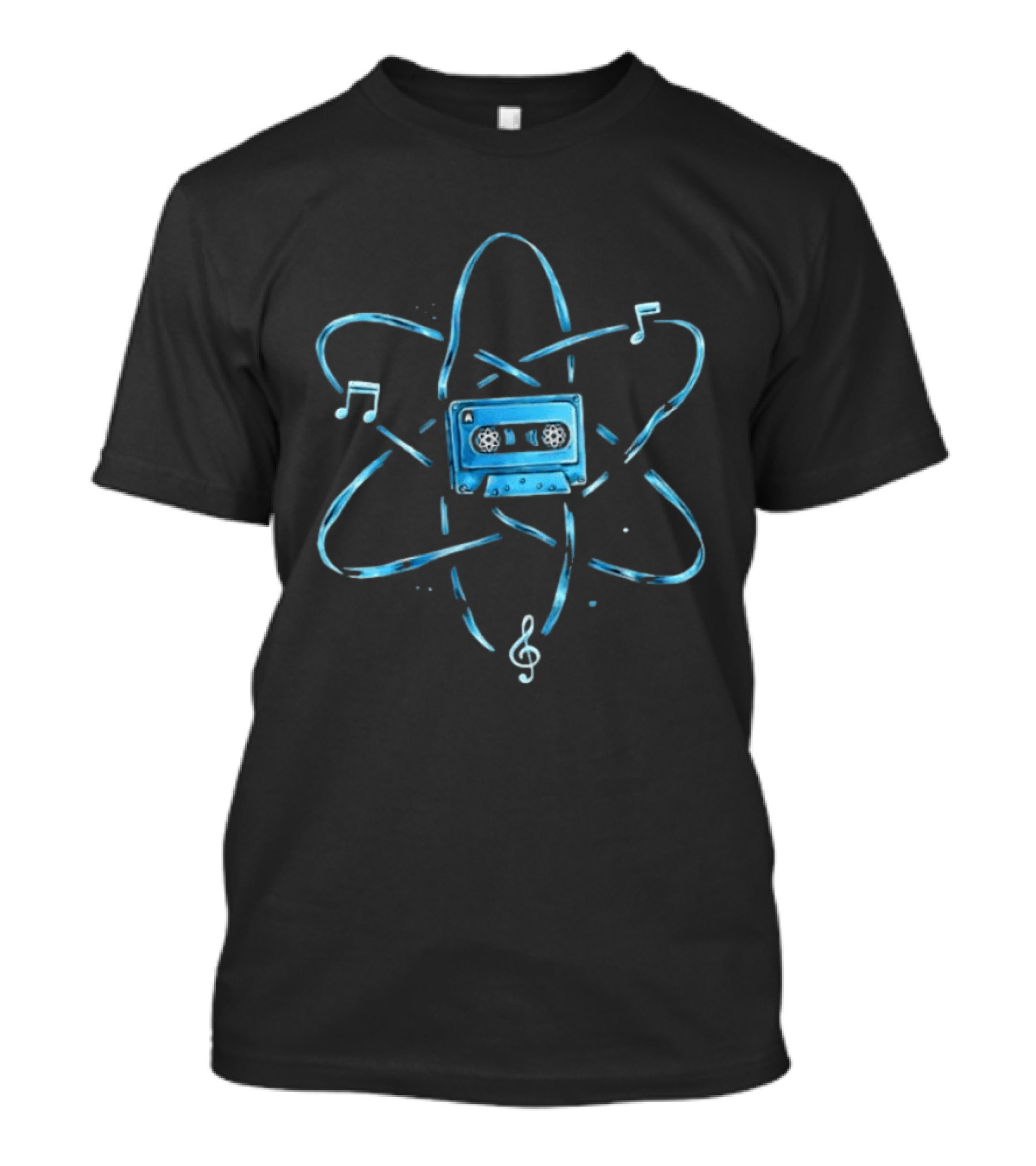 Atomic Cassette Tape Surrounded By Musical Notes And Atomic T-Shirt