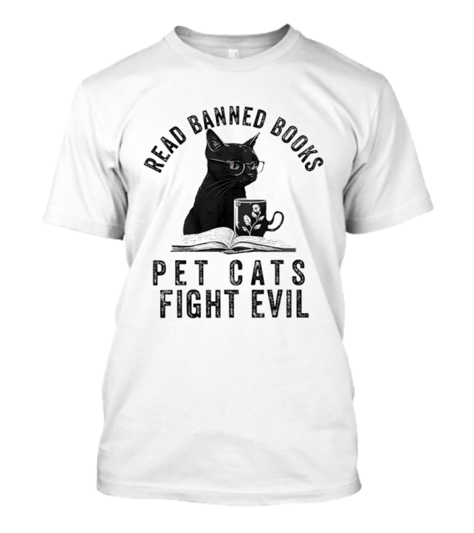 Read Banned Books Pet Cats Fight Evil Black Cat Reading T-Shirt