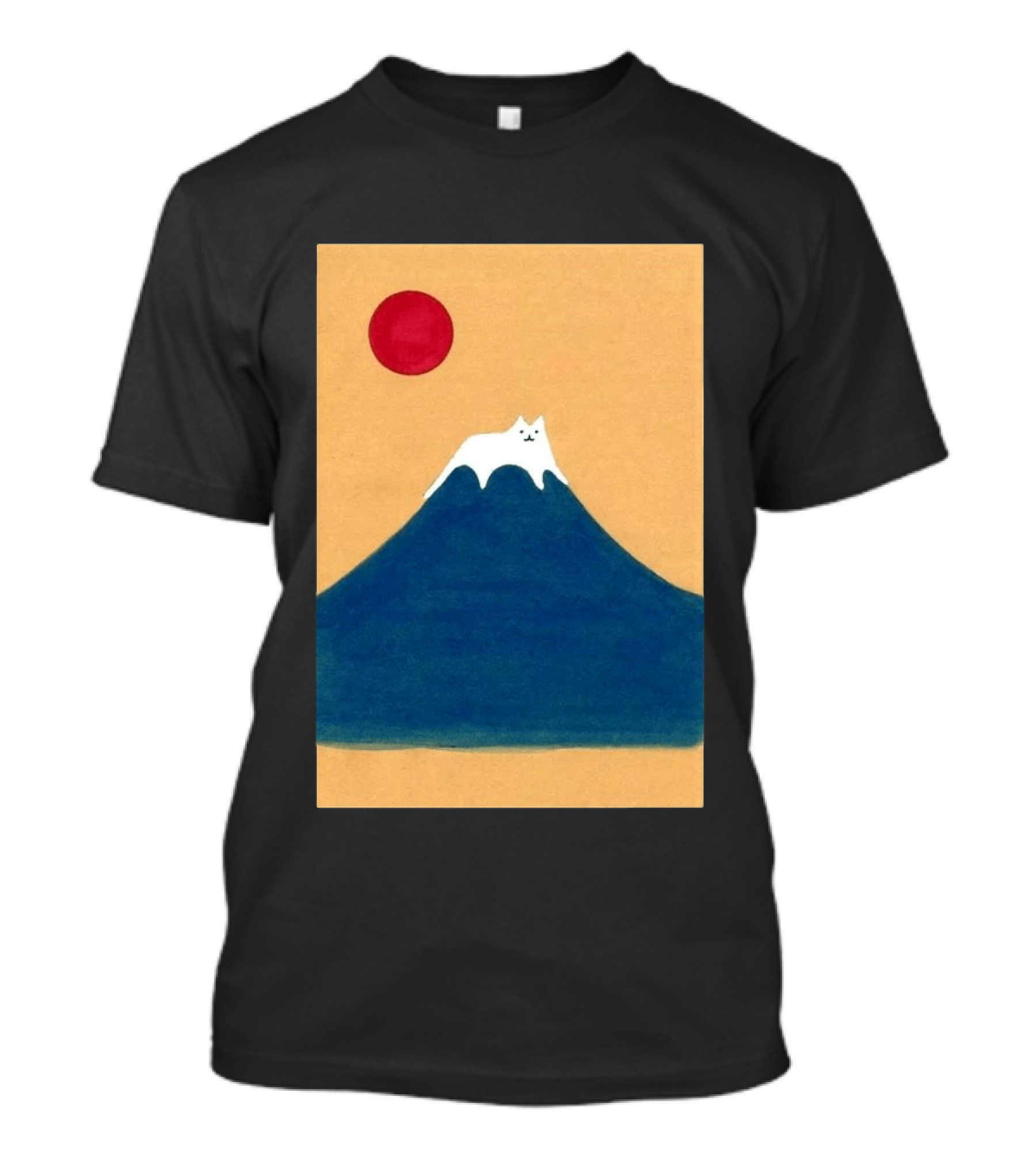 Meow Fuji Cat With Red Sun Illustration Japan T-Shirt