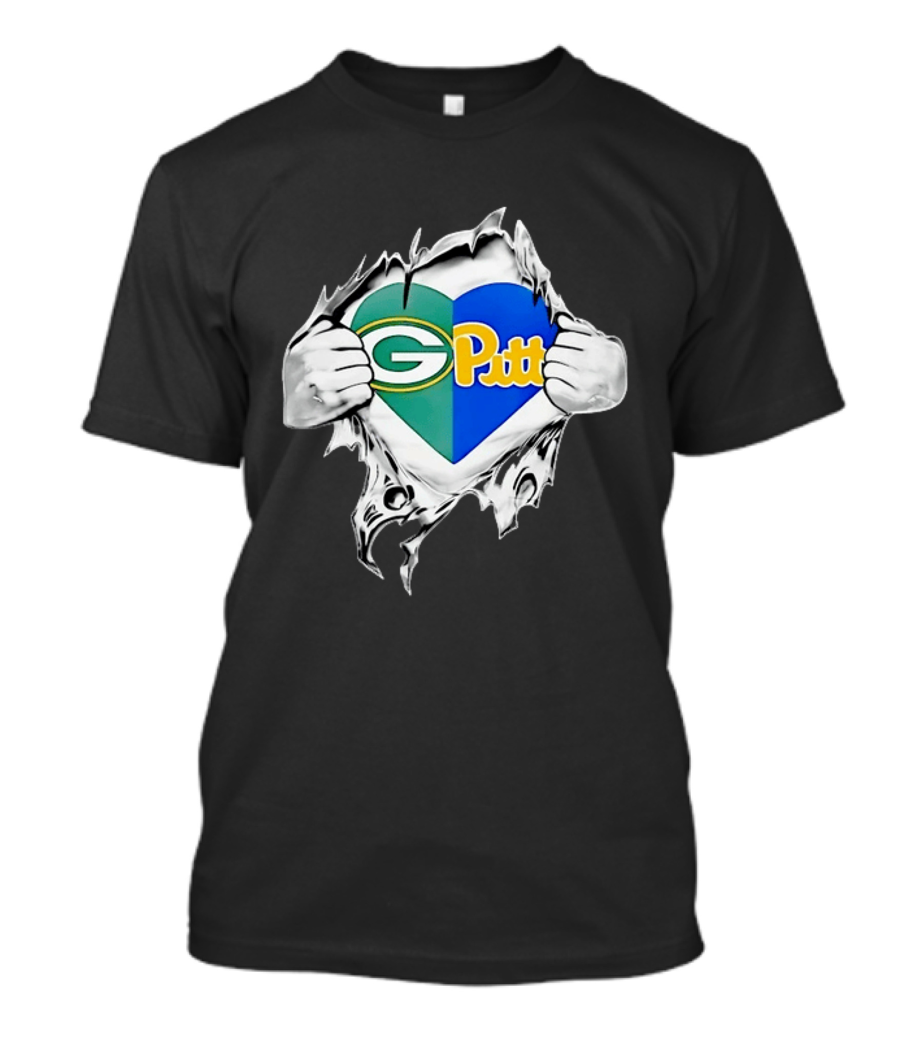 Green Bay Packers Pittsburgh Panthers Superman Heart Rip T-Shirt