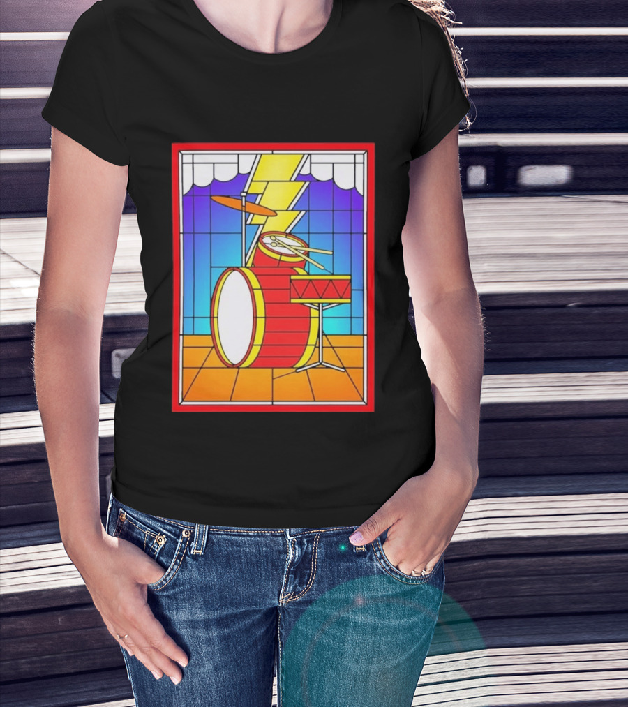 Stained Glass Drum Kit With Lightning Bolt T-Shirt