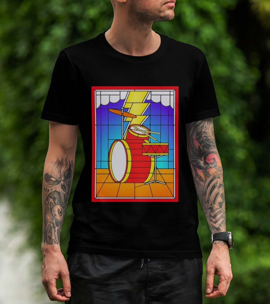 Stained Glass Drum Kit With Lightning Bolt T-Shirt