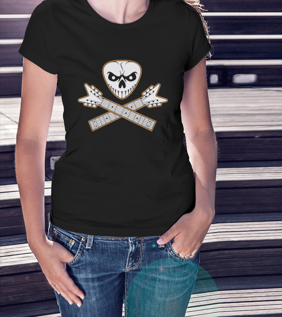 Guitar Pick Skull Crossed Guitars Rock Metal Music T-Shirt
