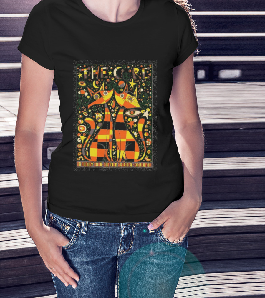 The Cure 23 August 2026 Summer Sessions Edinburgh Psychedelic Cat T-Shirt
